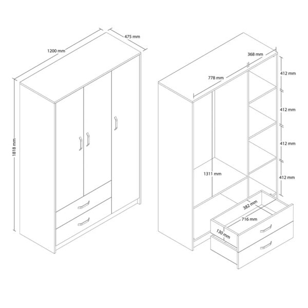 Ντουλάπα ,Grande 3506, 120x47,50x181,80 εκ. ,All4home - Image 3