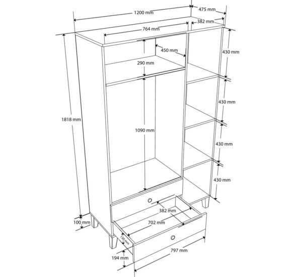Ντουλάπα ,Vento 3530, 120x47,5x191,80 εκ. ,All4home - Image 6