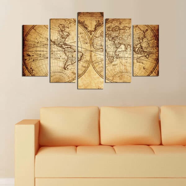 ΠΕΝΤΑΠΤΥΧΟΣ ΠΙΝΑΚΑΣ MDF VINTAGE WORLD MAP HM7206.06 100X60x0,3 εκ. - Image 3