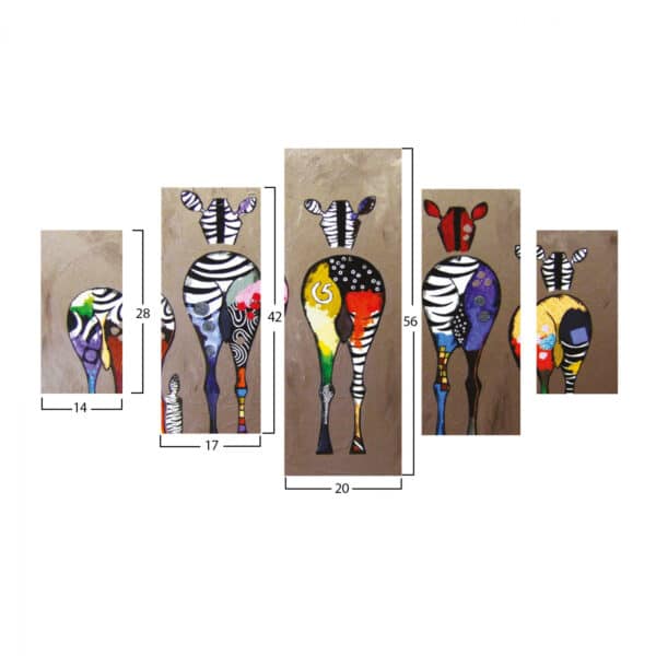 ΠΙΝΑΚΑΣ ΠΕΝΤΑΠΤΥΧΟ MDF COLORFUL ZEBRAS 82Χ56x3 HM7207.03 - Image 2
