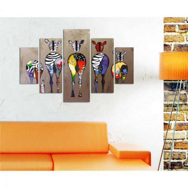 ΠΙΝΑΚΑΣ ΠΕΝΤΑΠΤΥΧΟ MDF COLORFUL ZEBRAS 82Χ56x3 HM7207.03 - Image 3