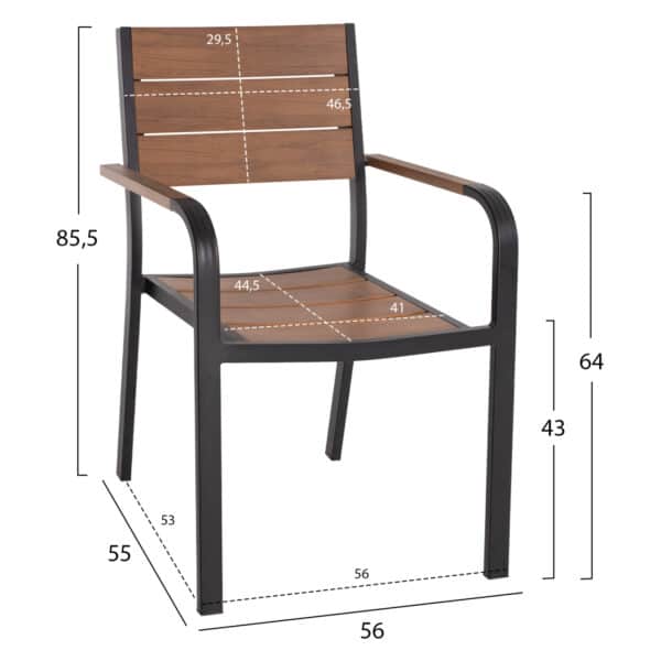 ΠΟΛΥΘΡΟΝΑ ΑΛΟΥΜΙΝΙΟΥ SAGA ΜΑΥΡΗ ΜΕ POLYWOOD HM5127.03 56x55x85,5Yεκ. - Image 2