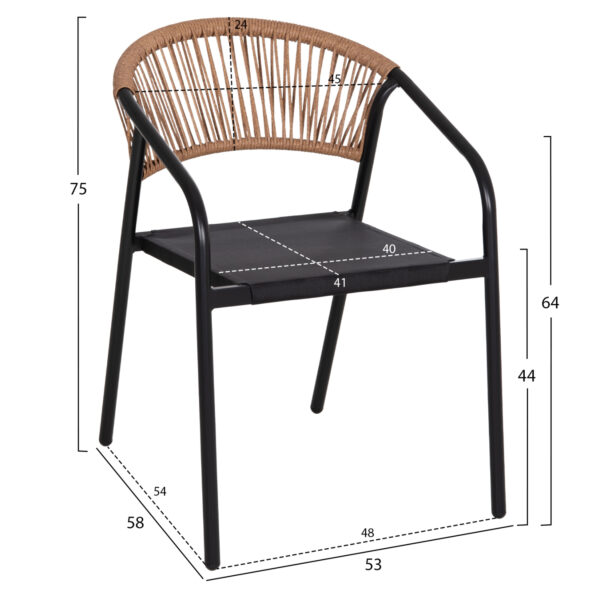 ΠΟΛΥΘΡΟΝΑ HOMAN HM6430.03 ΜΑΥΡΟ ΜΕΤΑΛΛΟ & TEXTILENE--ΜΠΕΖ P.E.RATTAN 53x58x75Υεκ - Image 2