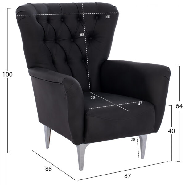 ΠΟΛΥΘΡΟΝΑ ΜΠΕΡΖΕΡΑ Τ. CHESTERFIELD ΣΕ ΧΡΩΜΑ ΜΑΥΡΟ HM9217.01 87x88x100 εκ. - Image 2
