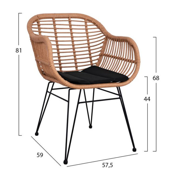 ΣΕΤ 3ΤΜΧ ALLEGRA WICKER ΜΕ ΤΡΑΠΕΖΙ 80X80Χ78Υ ΜΠΕΖ & ΜΑΥΡΟ ΧΡΩΜΑ HM10483 - Image 3
