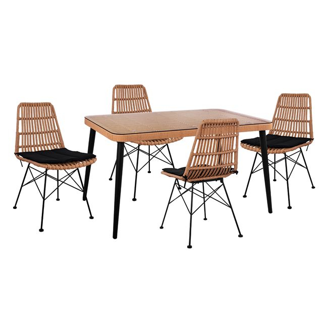 HM5537+HM5451 ΣΕΤ 5ΤΜΧ ALLEGRA WICKER ΜΕ ΤΡΑΠΕΖΙ 140X80Χ78Υ ΜΠΕΖ & ΜΑΥΡΟ ΧΡΩΜΑ HM10491 - Image 1