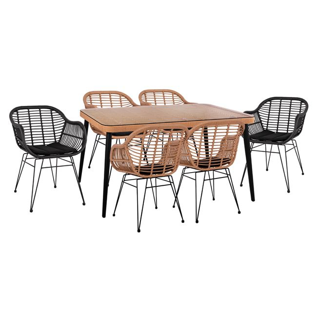 HM5538+HM5450+HM5450.02 ΣΕΤ 7ΤΜΧ ALLEGRA WICKER ΜΕ ΤΡΑΠΕΖΙ 160X90X78Υ ΜΠΕΖ & ΜΑΥΡΟ ΧΡΩΜΑ HM10513 - Image 1