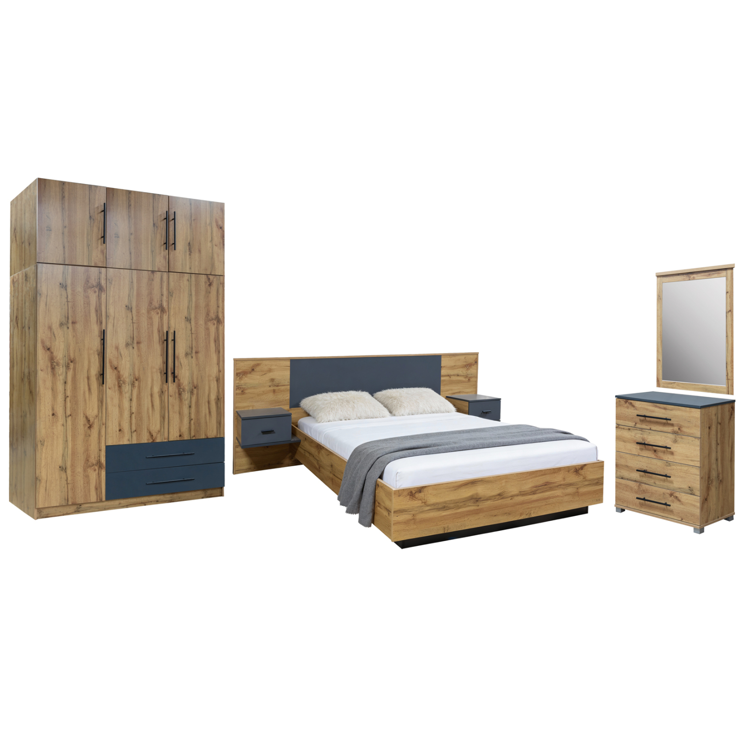 HM10888.12 ΣΕΤ ΚΡΕΒΑΤΟΚΑΜΑΡΑΣ 5ΤΜΧ CARYS HM10888.12 ΜΕΛΑΜΙΝΗ ΣΕ ΦΥΣΙΚΟ ΞΥΛΟΥ/ΓΚΡΙ - Image 1