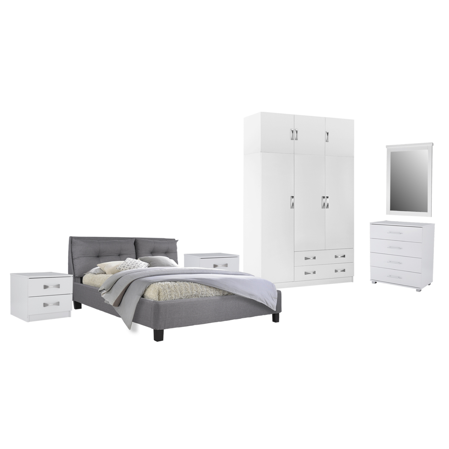 HM10884.05 ΣΕΤ ΚΡΕΒΑΤΟΚΑΜΑΡΑΣ 6ΤΜΧ CARLY HM10884.05 ΜΕΛΑΜΙΝΗ ΛΕΥΚΗ-ΥΦΑΣΜΑ ΓΚΡΙ - Image 1