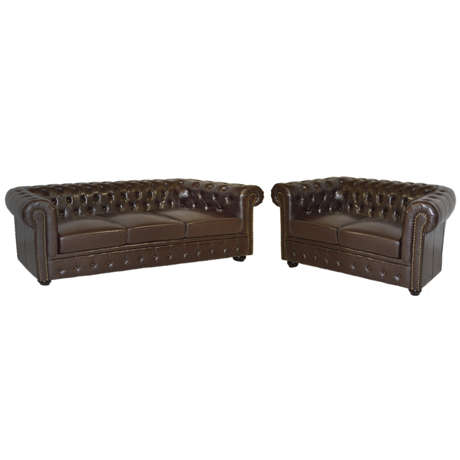 HM3010.01+HM3009.01 ΚΑΦΕ ΣΕΤ ΣΑΛΟΝΙ 2/ΘΕΣΙΟ & 3/ΘΕΣΙΟ CHESTERFIELD ΣΚΟΥΡΟ ΚΑΦΕ - Image 1