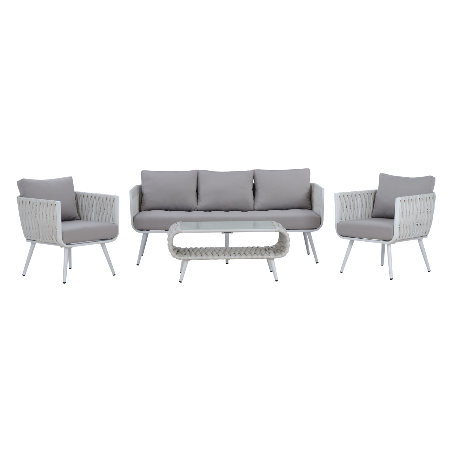 HM5282.12 ΣΕΤ ΣΑΛΟΝΙ 4ΤΜΧ VARNAMO HM5282.12 ΑΛΟΥΜΙΝΙΟ ΛΕΥΚΟ-ΣΧΟΙΝΙ STRAP ΓΚΡΙ-ΓΥΑΛΙ - Image 1