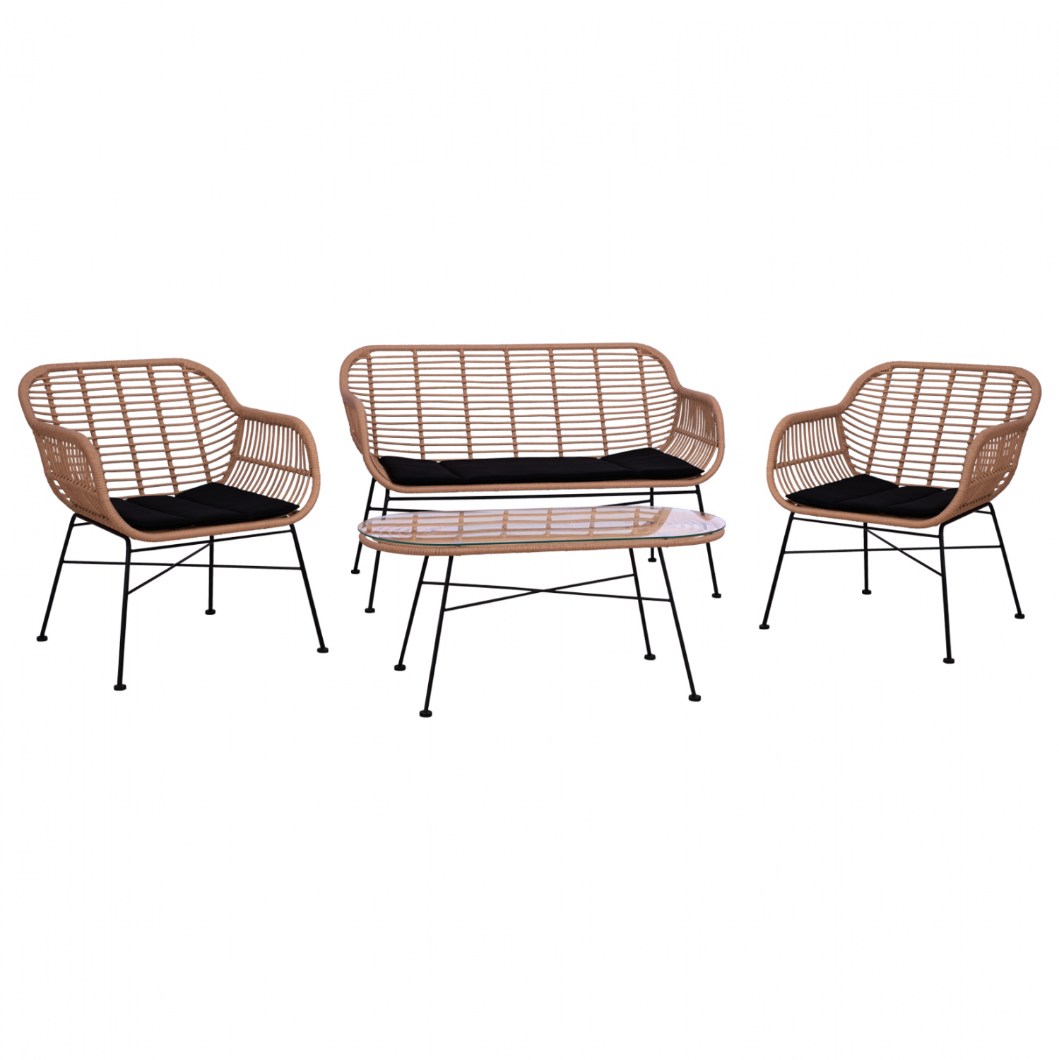 HM5460 ΣΕΤ ΣΑΛΟΝΙ 4ΤΜΧ ALLEGRA HM5460 ΜΕΤΑΛΛΟ & WICKER ΣΕ ΜΠΕΖ ΧΡΩΜΑ - Image 1