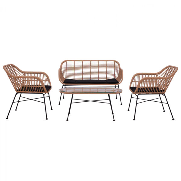 ΣΕΤ ΣΑΛΟΝΙ 4ΤΜΧ ALLEGRA HM5460 ΜΕΤΑΛΛΟ & WICKER ΣΕ ΜΠΕΖ ΧΡΩΜΑ - Image 5