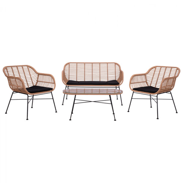 ΣΕΤ ΣΑΛΟΝΙ 4ΤΜΧ ALLEGRA HM5460 ΜΕΤΑΛΛΟ & WICKER ΣΕ ΜΠΕΖ ΧΡΩΜΑ - Image 6
