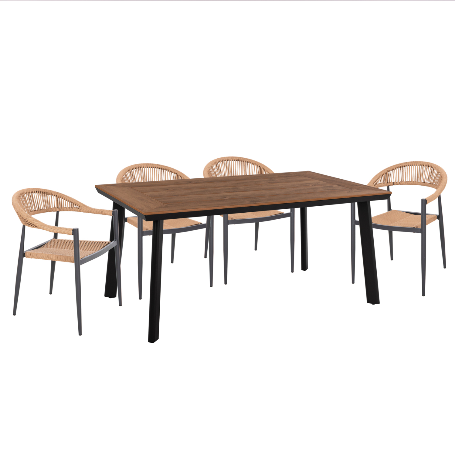 HM10834.02 ΣΕΤ ΤΡΑΠΕΖΑΡΙΑΣ 5ΤΜΧ TABER HM10834.02 ΑΛΟΥΜ. ΣΚΟΥΡΟ ΓΚΡΙ--POLYWOOD--P.E.RATTAN ΜΠΕΖ - Image 1