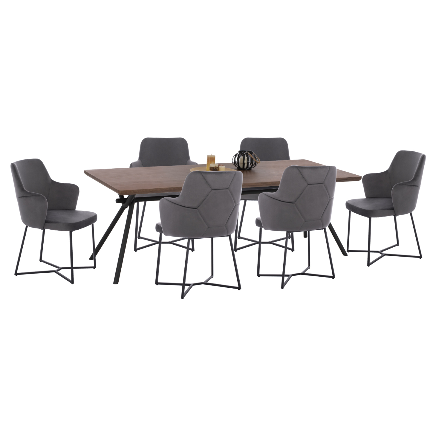 HM10638 ΣΕΤ ΤΡΑΠΕΖΑΡΙΑΣ 7ΤΜΧ ΤΡΑΠΕΖΙ MDF ME ΚΑΠΛΑΜΑ ΚΑΡΥΔΙΑΣ & ΚΑΡΕΚΛΕΣ TRIANA ΓΚΡΙ HM10638 - Image 1