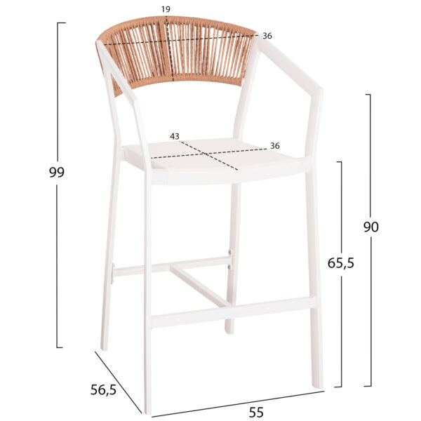 ΣΚΑΜΠΟ ΑΛΟΥΜΙΝΙΟΥ HM5892.12 ΜΕΣΑΙΟΥ ΥΨΟΥΣ RATTAN & TEXTLINE ΛΕΥΚΟ ΜΠΕΖ 55x56,5x99Y - Image 2