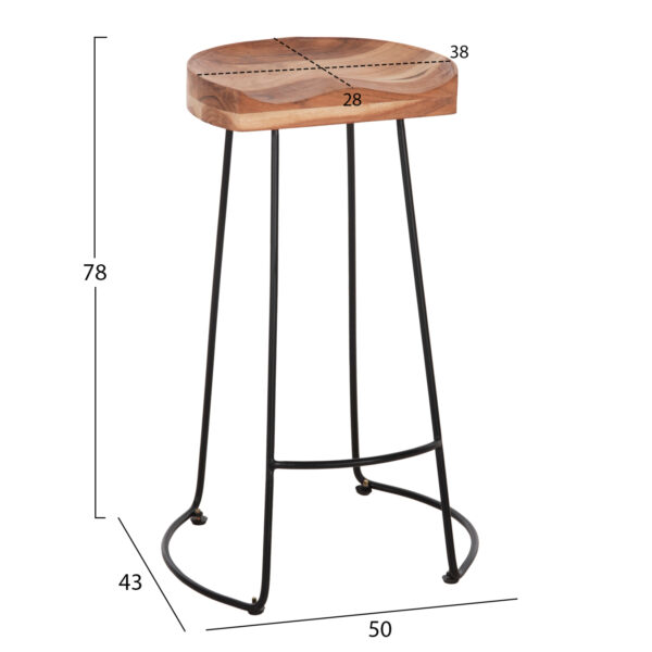 ΣΚΑΜΠΟ BAR ELEANOR HM8363.11 ΜΑΣΙΦ ΞΥΛΟ ΑΚΑΚΙΑΣ-ΜΕΤΑΛΛΟ 50x43x78Υεκ. - Image 2