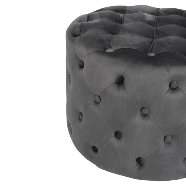 ΣΚΑΜΠΟ KASSIE  ΓΚΡΙ ΒΕΛΟΥΔΟ ΤΥΠΟΥ CHESTERFIELD HM8406.01 Φ60x43Υ εκ. - Image 3