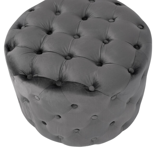 ΣΚΑΜΠΟ KASSIE  ΓΚΡΙ ΒΕΛΟΥΔΟ ΤΥΠΟΥ CHESTERFIELD HM8406.01 Φ60x43Υ εκ. - Image 4