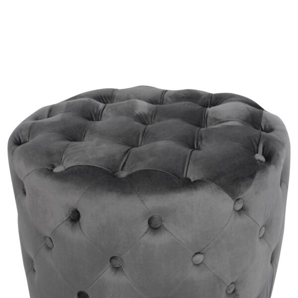 ΣΚΑΜΠΟ KASSIE  ΓΚΡΙ ΒΕΛΟΥΔΟ ΤΥΠΟΥ CHESTERFIELD HM8406.01 Φ60x43Υ εκ. - Image 5