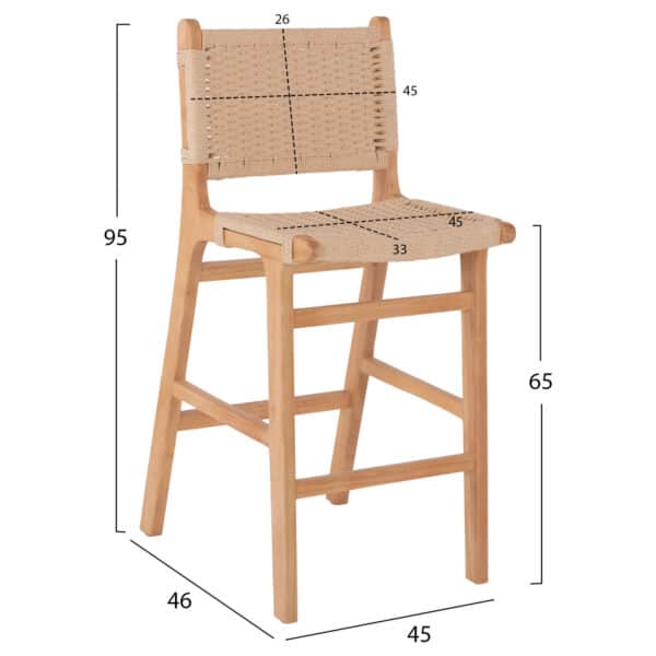 ΣΚΑΜΠΟ ΜΕΣΑΙΟΥ ΥΨΟΥΣ HM9332.01 RUBBERWOOD & ΣΧΟΙΝΙ- ΦΥΣΙΚΟ ΧΡΩΜΑ 45x46x95Υεκ. - Image 2