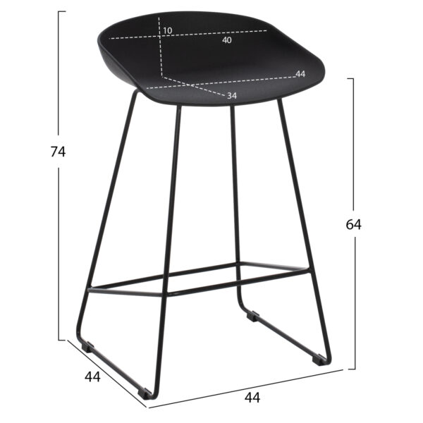 ΣΚΑΜΠΟ ΜΠΑΡ NAILA HM9299.02 ΜΑΥΡΟ ΜΕΣΑΙΟΥ ΥΨΟΥΣ 44x44x74Yεκ. - Image 2