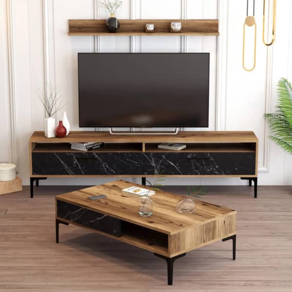 ΣΥΝΘΕΣΗ ΣΑΛΟΝΙΟΥ ΜΕΛΑΜΙΝΗΣ 2ΤΜΧ ΚΑΡΥΔΙ-BLACK MARBLE HM11855.01 - Image 2