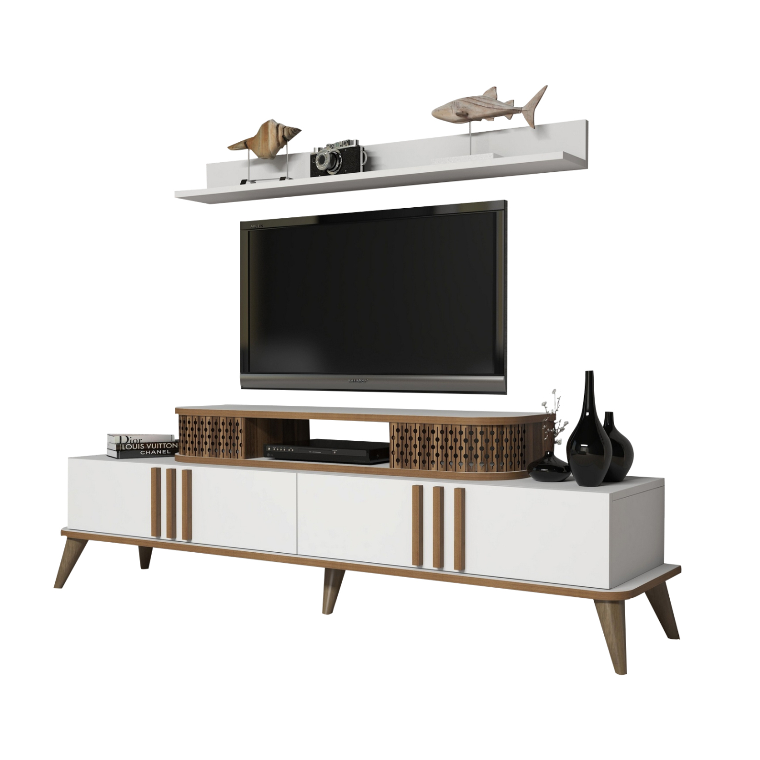 HM9515.03 ΣΥΝΘΕΣΗ ΤΗΛΕΟΡΑΣΗΣ HM9515.03 ΜΕΛΑΜΙΝΗΣ ΣΕ ΛΕΥΚΟ & ΚΑΡΥΔΙ ΧΡΩΜΑ 168x39x51.6Y εκ. - Image 1