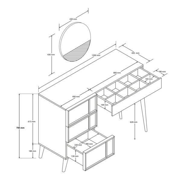 Τουαλέτα με καθρέφτη , 2252 Rose  , 120 x 45 x 79,50 εκ., All4home - Image 5