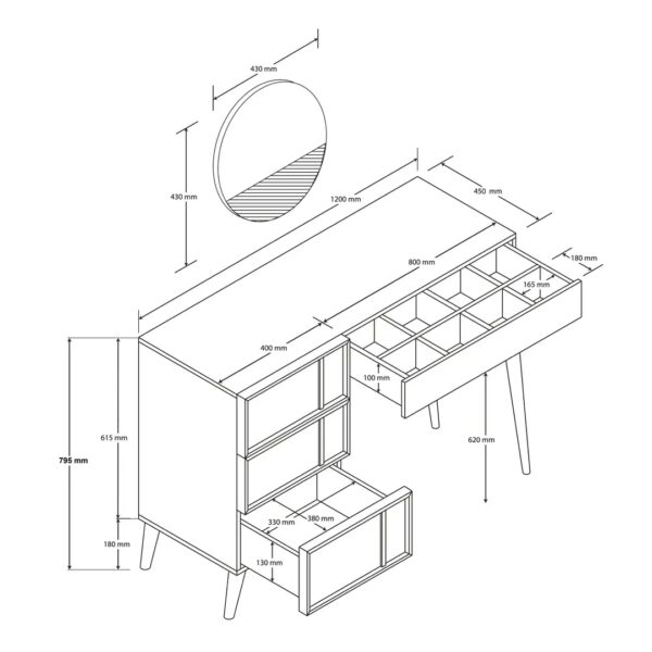 Τουαλέτα με καθρέφτη , 2254 Rose  , 120 x 45 x 79,50 εκ., All4home - Image 4