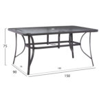 ΤΡΑΠΕΖΙ BRUNO 150X90Χ75Υεκ. ΜΕΤΑΛΛΙΚΟ ΟΡΘΟΓΩΝΙΟ ΓΚΡΙ ΜΕ ΤΡΥΠΑ ΟΜΠΡΕΛΑΣ Φ38  HM5145.11 - Image 2