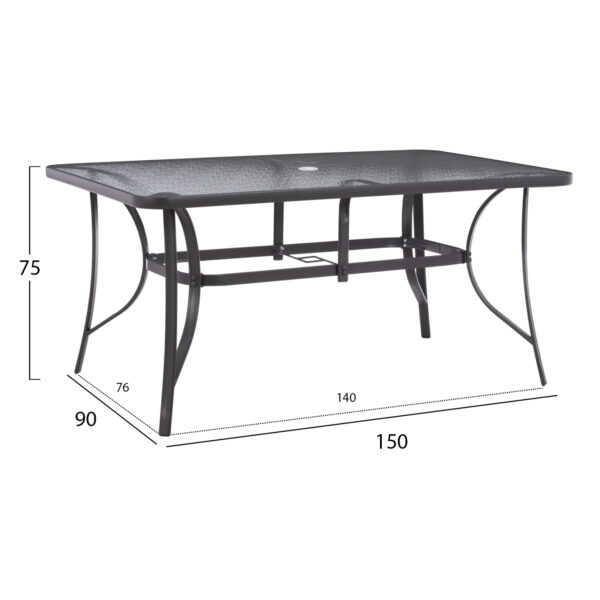 ΤΡΑΠΕΖΙ BRUNO 150X90Χ75Υεκ. ΜΕΤΑΛΛΙΚΟ ΟΡΘΟΓΩΝΙΟ ΓΚΡΙ ΜΕ ΤΡΥΠΑ ΟΜΠΡΕΛΑΣ Φ38  HM5145.11 - Image 2