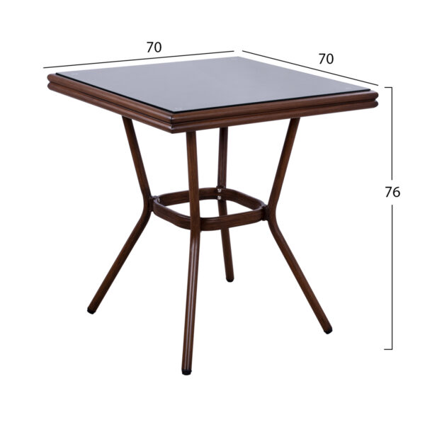ΤΡΑΠΕΖΙ ΑΛΟΥΜΙΝΙΟΥ HARLOW 70X70X76Υ ΜΕ ΟΨΗ BAMBOO HM5568.03 ΚΑΦΕ ΜΕ ΓΥΑΛΙ - Image 2