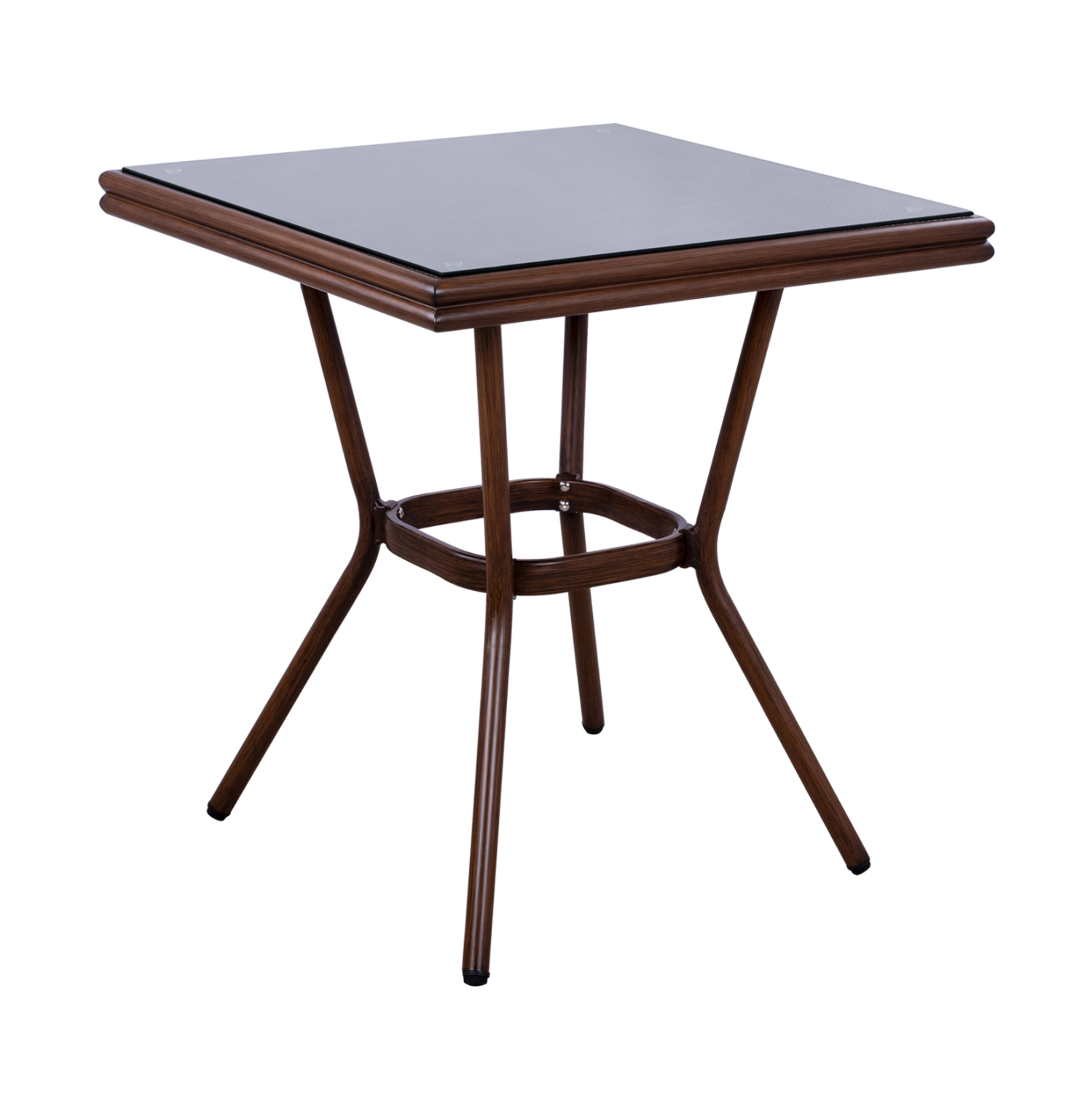 HM5568.03 ΤΡΑΠΕΖΙ ΑΛΟΥΜΙΝΙΟΥ HARLOW 70X70X76Υ ΜΕ ΟΨΗ BAMBOO HM5568.03 ΚΑΦΕ ΜΕ ΓΥΑΛΙ - Image 1