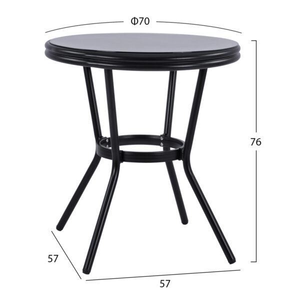 ΤΡΑΠΕΖΙ ΑΛΟΥΜΙΝΙΟΥ MOSES Φ70 BAMBOO LOOK HM5532.02 ΜΑΥΡΟ ΜΕ ΓΥΑΛΙ Φ70X76 εκ - Image 2
