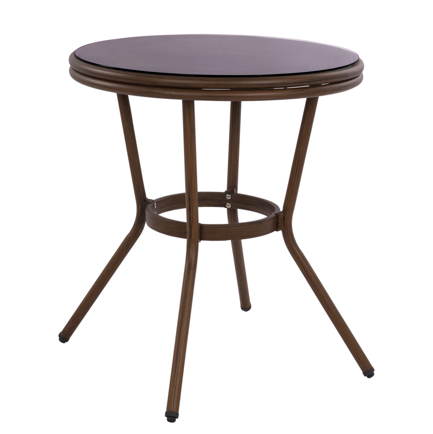 HM5532.03 ΤΡΑΠΕΖΙ ΑΛΟΥΜΙΝΙΟΥ MOSES Φ70x76 εκ. BAMBOO LOOK HM5532.03 ΚΑΦΕ ΜΕ ΓΥΑΛΙ - Image 1