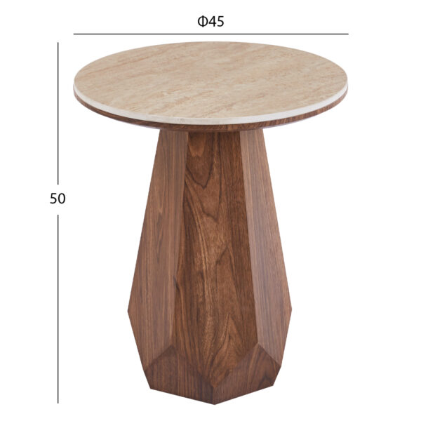 ΤΡΑΠΕΖΙ ΒΟΗΘΗΤΙΚΟ VENERA HM18442 ΚΕΡΑΜΙΚΟ TOP ΟΨΗ ΤΡΑΒΕΡΤΙΝΑΣ-MDF ΚΑΡΥΔΙ Φ45x50Υεκ. - Image 2