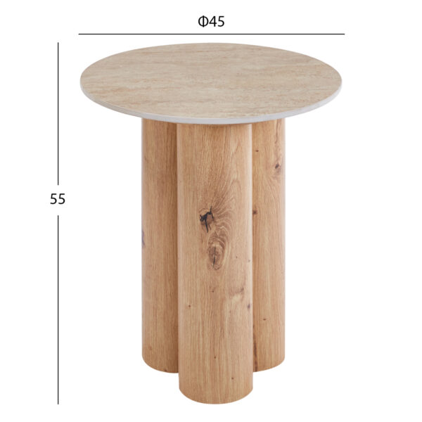 ΤΡΑΠΕΖΙ ΒΟΗΘΗΤΙΚΟ SILVA HM18444 ΚΕΡΑΜΙΚΟ TOP ΟΨΗ ΤΡΑΒΕΡΤΙΝΑΣ-MDF ΦΥΣΙΚΟ Φ45x55Υεκ. - Image 3