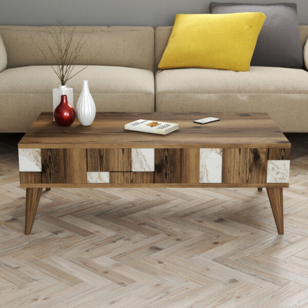 ΤΡΑΠΕΖΙ ΣΑΛΟΝΙΟΥ HM9504.03 ΜΕΛΑΜΙΝΗΣ ΚΑΡΥΔΙ-ΛΕΥΚΟ ΜΑΡΜΑΡΟ 105x60x37.6Υ εκ. - Image 5