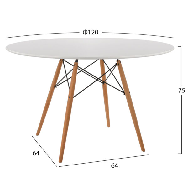 ΤΡΑΠΕΖΙ MINIMAL ΣΤΡΟΓΓΥΛΟ HM8454.01 MDF ΣΕ ΛΕΥΚΟ-ΠΟΔΙΑ ΟΞΙΑΣ ΣΕ ΦΥΣΙΚΟ Φ120Χ75Υεκ. - Image 2
