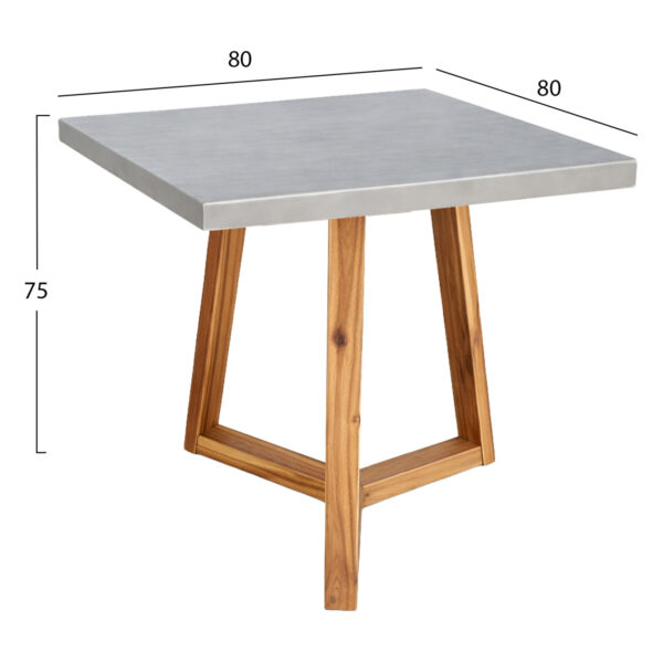 ΤΡΑΠΕΖΙ ΤΡΑΠΕΖΑΡΙΑΣ FIBER CEMENT & ΞΥΛΟ ΑΚΑΚΙΑΣ PRIVO HM6602.01 ΓΚΡΙ 80x80x75Υεκ - Image 2