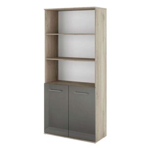 Βιβλιοθήκη με πόρτες 80x36x175.5, Modul 63 Σόνομα/Γκρι γυαλιστερό, Genomax