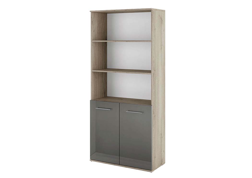Βιβλιοθήκη με πόρτες 80x36x175.5 Βιβλιοθήκη με πόρτες 80x36x175.5, Modul 63 Σόνομα/Γκρι γυαλιστερό, Genomax - Image 1