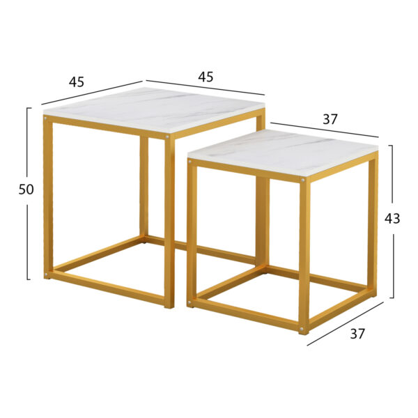 ΖΙΓΚΟΝ GRELAY 2 ΤΕΜ MDF ΟΨΗ ΜΑΡΜΑΡΟΥ & ΜΕΤΑΛΛΟ HM8762.11 45Χ45Χ50εκ. & 37Χ37Χ43 εκ. - Image 2