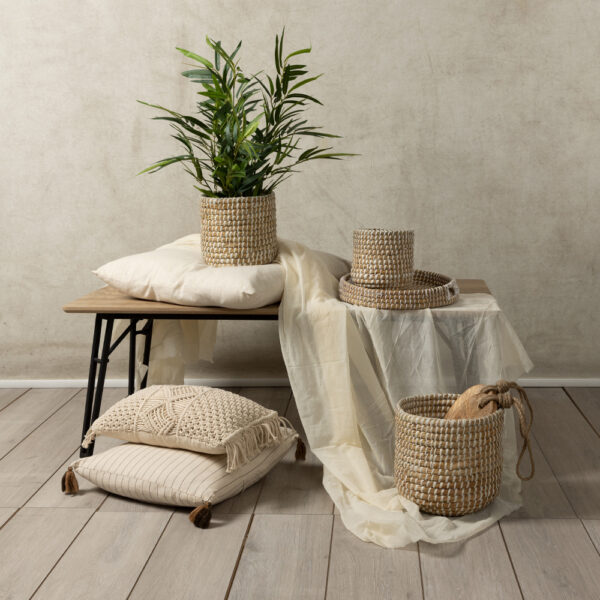 NILE ΔΙΣΚΟΣ SET 3ΤΜΧ 43x43x10cm KANSGRASS ΦΥΣΙΚΟ ΛΕΥΚΟ PVC 027410 - Image 4
