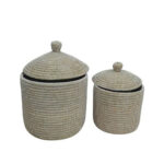 NILE ROUND ΚΑΛΑΘΙ ΜΕ ΚΑΠΑΚΙ SET 2ΤΜΧ 37x37x38cm KANSGRASS ΦΥΣΙΚΟ ΛΕΥΚΟ PVC 027415