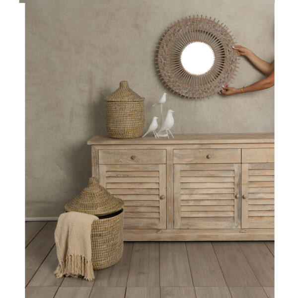 NILE ROUND ΚΑΛΑΘΙ ΜΕ ΚΑΠΑΚΙ SET 2ΤΜΧ 37x37x38cm KANSGRASS ΦΥΣΙΚΟ ΛΕΥΚΟ PVC 027415 - Image 2