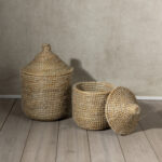 NILE ROUND ΚΑΛΑΘΙ ΜΕ ΚΑΠΑΚΙ SET 2ΤΜΧ 37x37x38cm KANSGRASS ΦΥΣΙΚΟ ΛΕΥΚΟ PVC 027415 - Image 3
