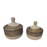 NILE PLEX ΚΑΛΑΘΙ ΜΕ ΚΑΠΑΚΙ SET 2ΤΜΧ 30x30x32cm KANSGRASS ΦΥΣΙΚΟ ΜΑΥΡΟ PVC 027425